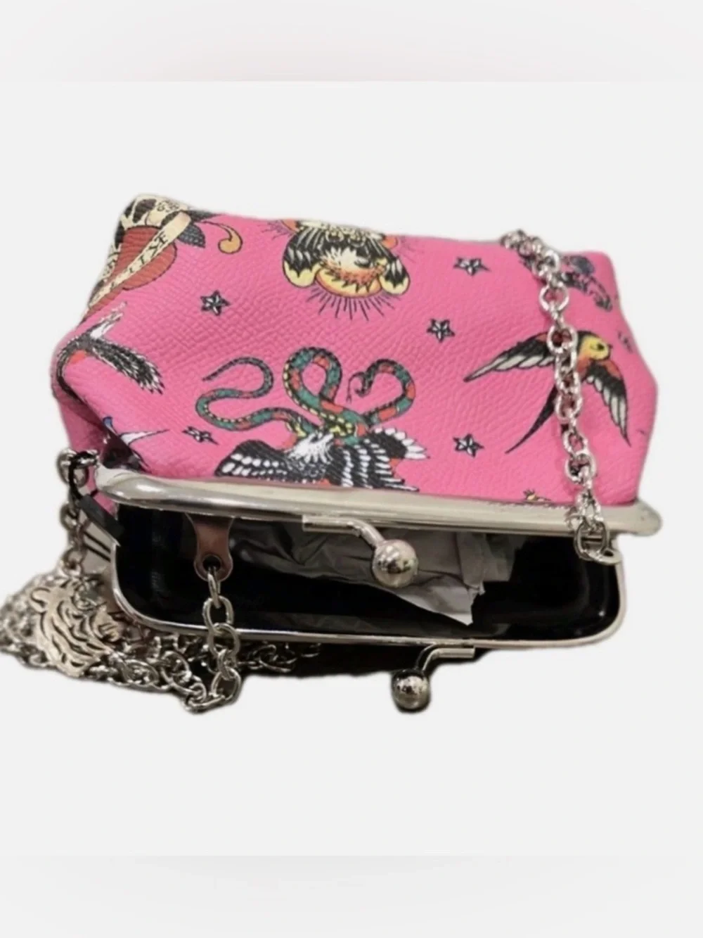 NWT Ed Hardy Pink Tattoo Flash Mini Crossbody Chain Bag 🎀 - Picture 2 of 2